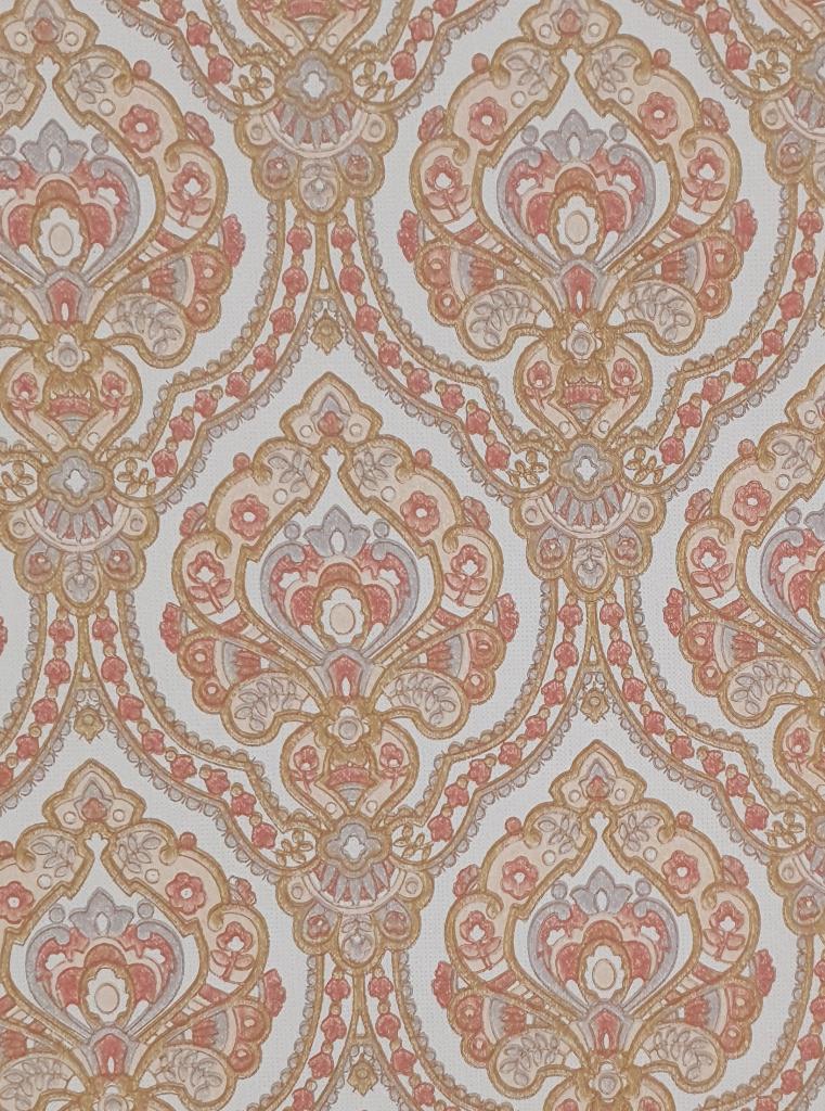 13675 Vintage roze barok behang met klassiek dessin swiet, Verzenden, Beige