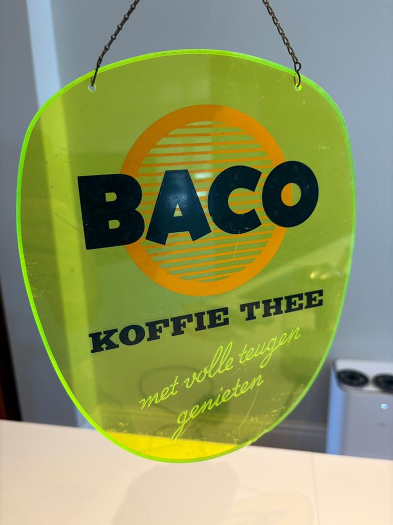 BACO reclame raamhanger Koffie Thee, Ophalen of Verzenden, Gebruikt, Reclamebord
