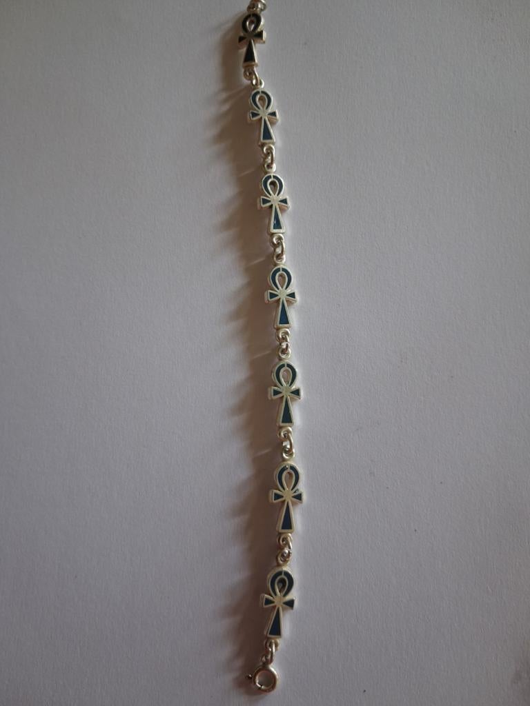 Zilveren Egyptische Ankh Armband met Kristal 18 cm, Met kristal, Nieuw, Ophalen of Verzenden, Zilver