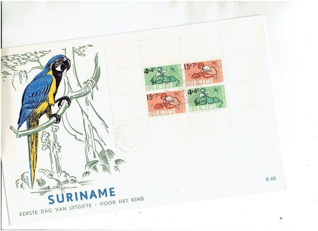 Suriname FDC E40 blok Kinderzegels groot formaat, Ophalen of Verzenden