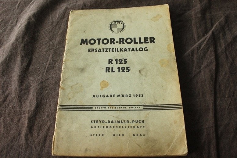 Puch R125 RL125 1953 motor roller ersatzteil katalog scooter, Ophalen of Verzenden, Overige merken