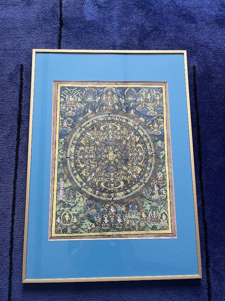 Ingelijste Thangka - Boeddhistische Mandala, Antiek en Kunst, Ophalen, Overige stijlen, Overige technieken, Ingelijst