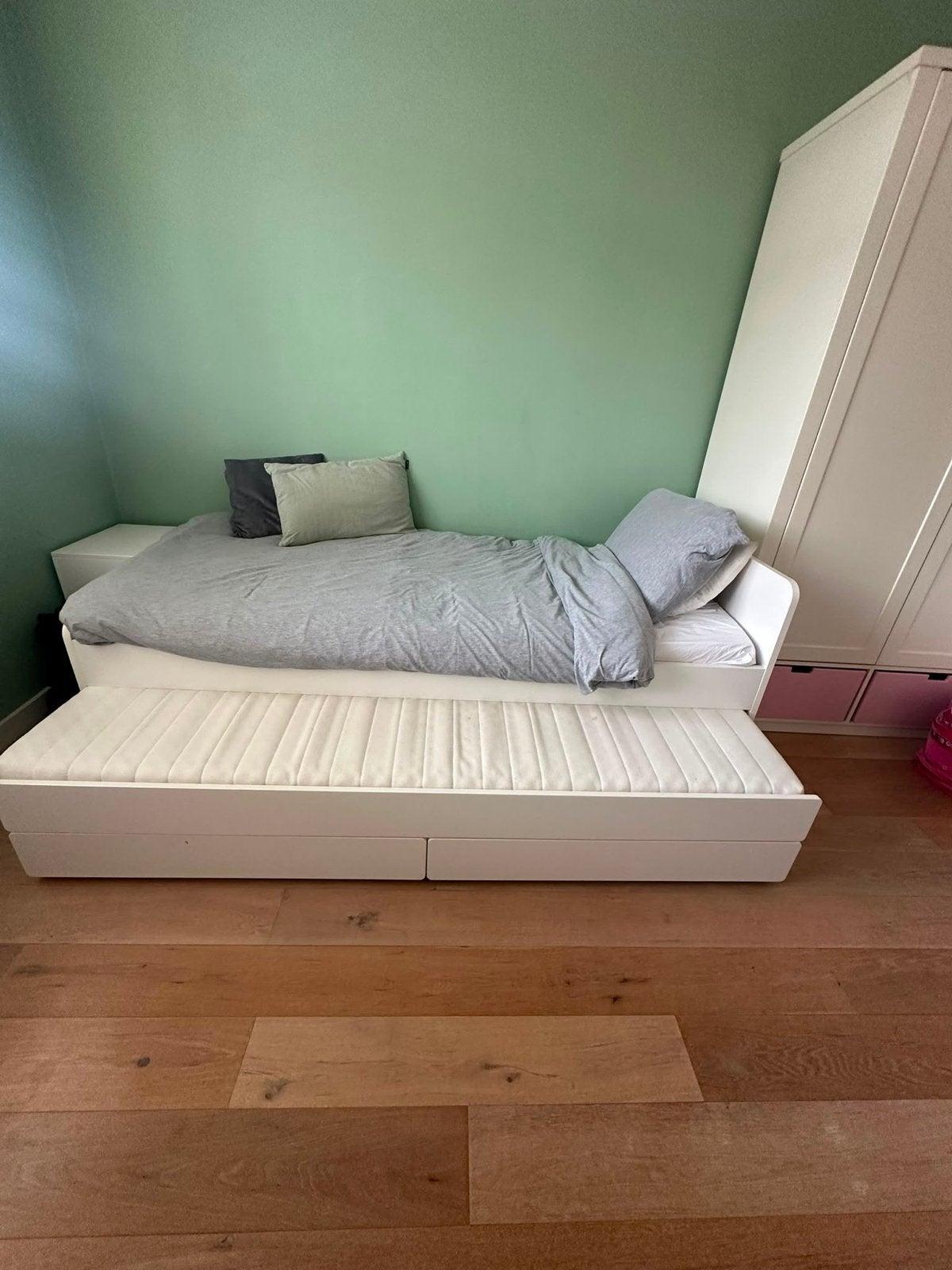 Wit Bed met Laadruimte en Uitschuifbaar Tweepersoonsbed, Huis en Inrichting, Ophalen, Gebruikt, Tweepersoons, Wit