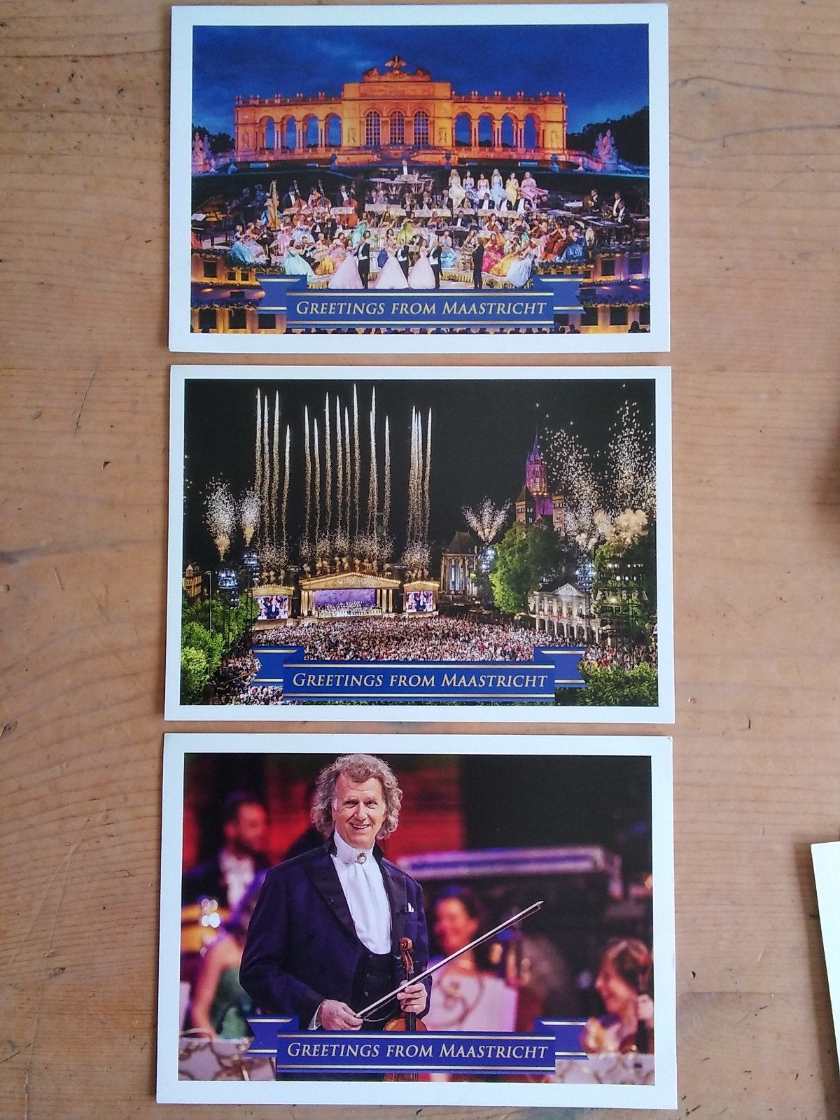 3 Ansichtkaarten André Rieu Greetings from Maastricht, Verzamelen, Verzenden, Nieuw, Foto of Kaart