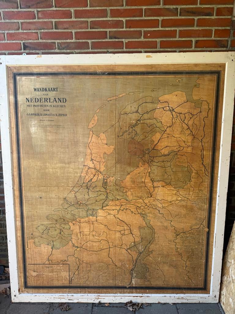 Antieke Wandkaart Nederland met Provincies in Kleuren, Landkaart, 1800 tot 2000, Nederland, Ophalen