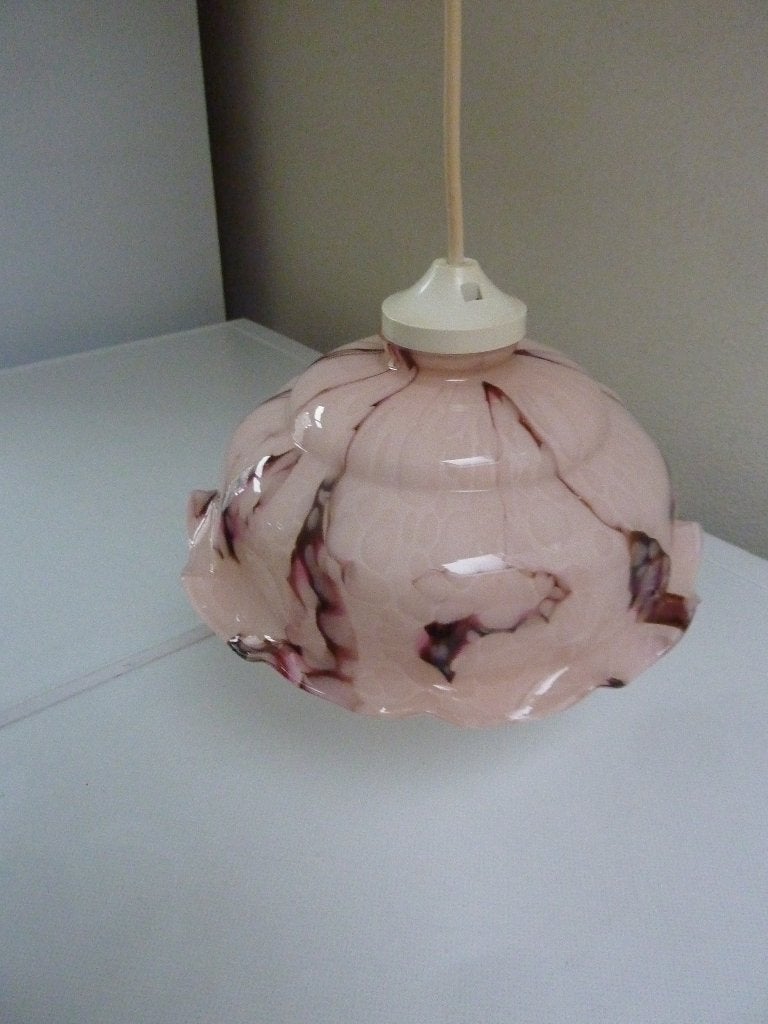 Glazen opaline hanglampje. Roze. Art Deco., Ophalen of Verzenden