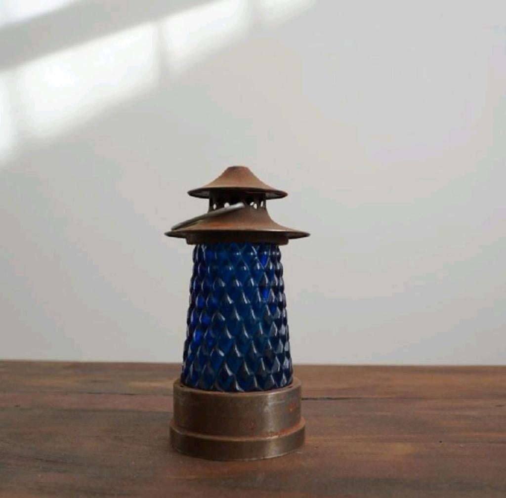 Oude blauwe lantaarn vintage 22 cm hoog kan ook hangen, Ophalen of Verzenden