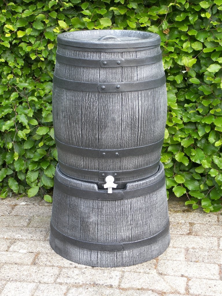 Regenton, kunststof 50 liter, houtlook, incl. regentonvoet., Ophalen, Kunststof, Met kraantje, Nieuw