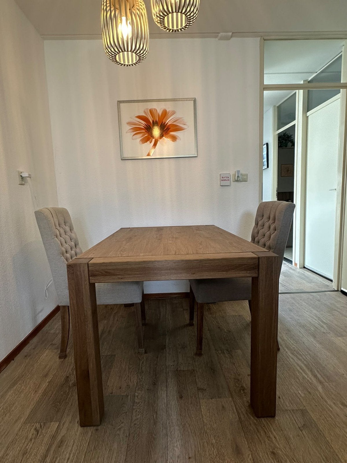 Massief eiken eettafel 90x 140 cm (uitschuifbaar tot 190cm), Ophalen, Gebruikt, Eikenhout, 50 tot 100 cm