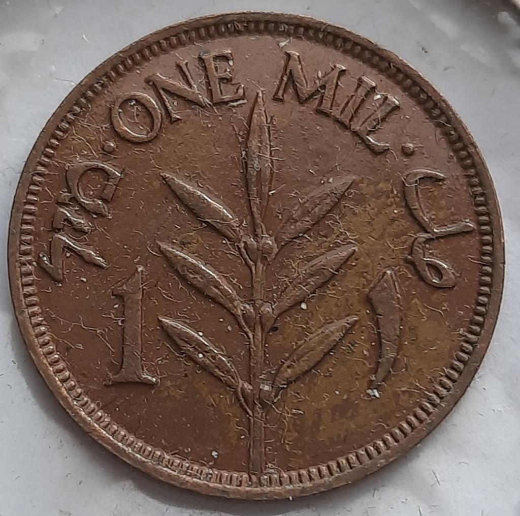 Palestina 1 mil 1943, Oplage: 2.800.000., Postzegels en Munten, Ophalen of Verzenden, Midden-Oosten, Losse munt