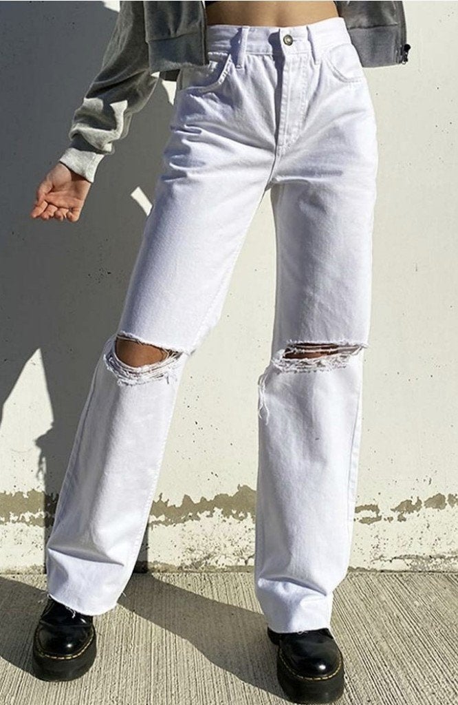 Subdued white straight ripped jeans | Size S | als nieuw, Wit, Ophalen of Verzenden, W28 - W29 (confectie 36), Subdued