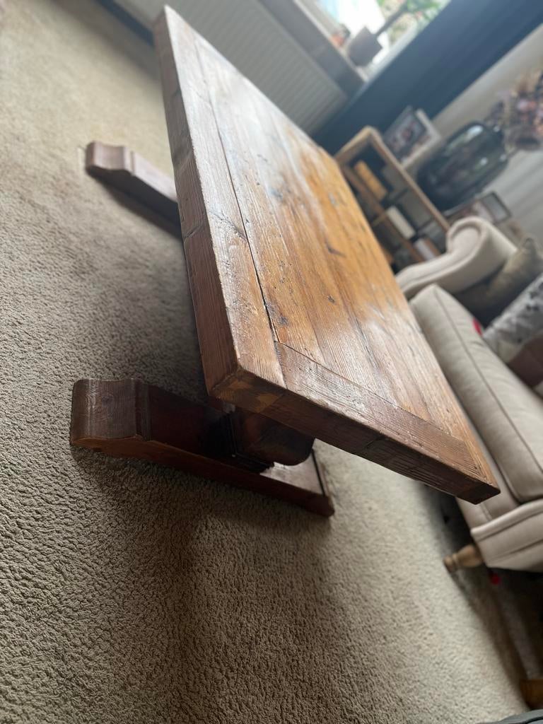 Robuuste houten salontafel - Landelijke stijl, Huis en Inrichting, Tafels | Salontafels, Ophalen, Gebruikt, 100 tot 150 cm, 50 tot 100 cm