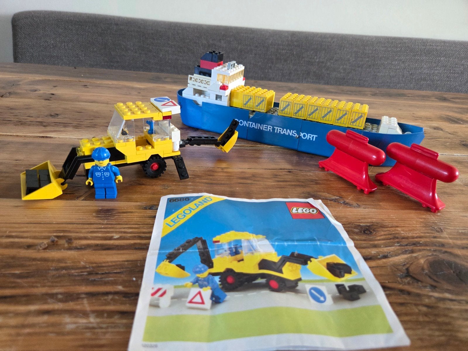 Vintage LEGO Legoland sets: Graafmachine en Containerschip, Ophalen of Verzenden, Gebruikt, Lego