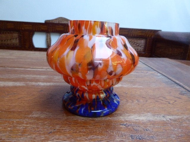 Art deco vaas in Spatterglas,  Kralik Tsjechie, Ophalen of Verzenden