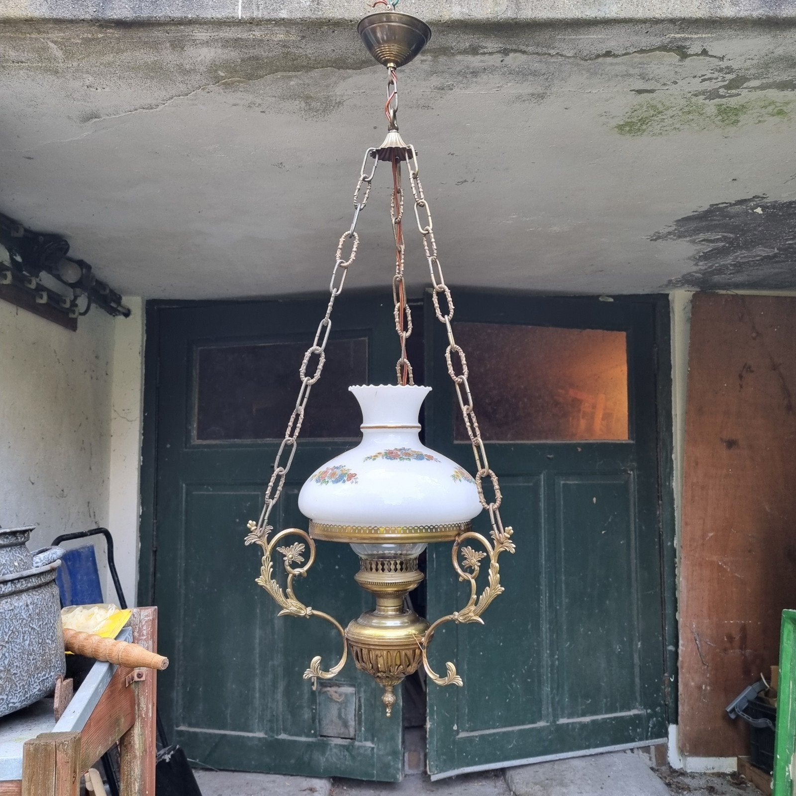 Antieke hanglamp, Ophalen, Gebruikt, Glas