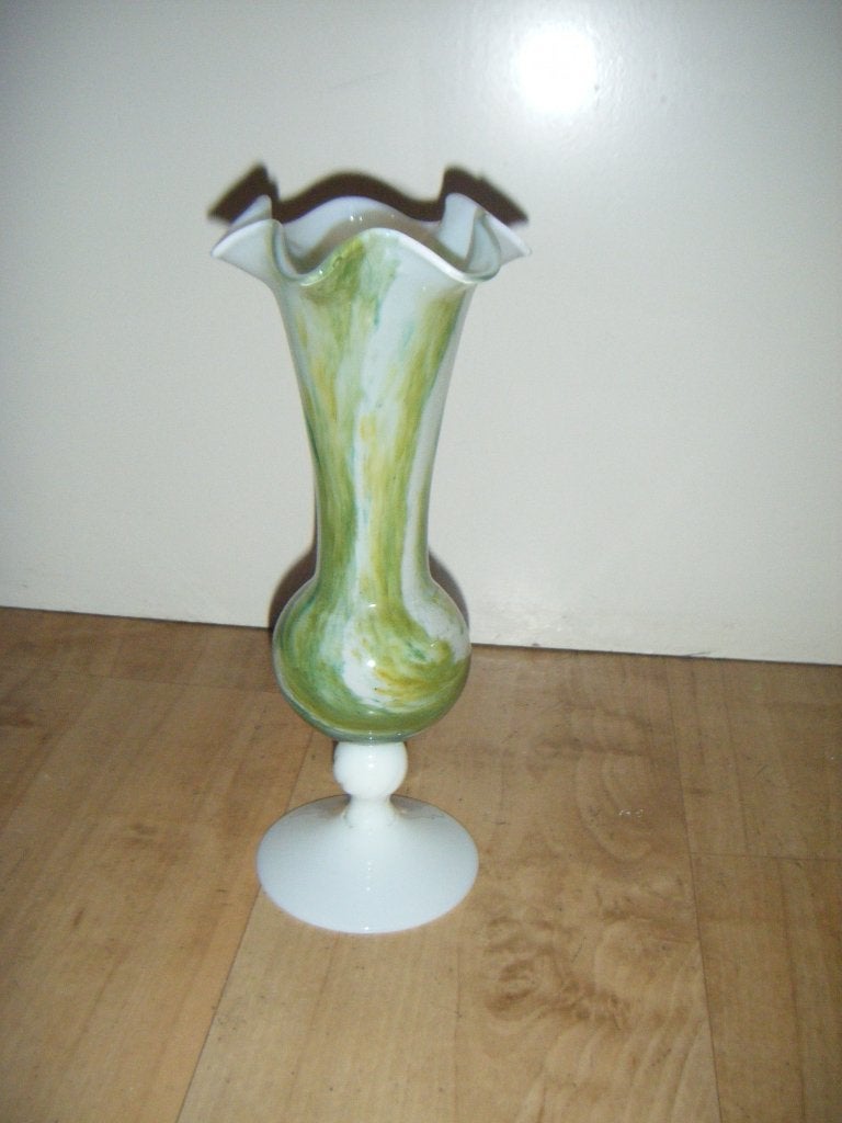 Kelkvaas op voet,opaline,puntgaaf,vintage,retro,vaas,gevlamd, Antiek en Kunst, Ophalen of Verzenden