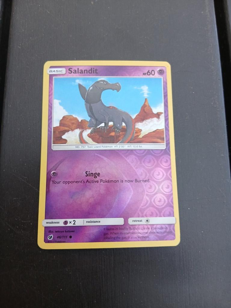 Pokémon Kaart Salandit 46/111 - Sun & Moon Base Set, Ophalen of Verzenden, Zo goed als nieuw, Losse kaart