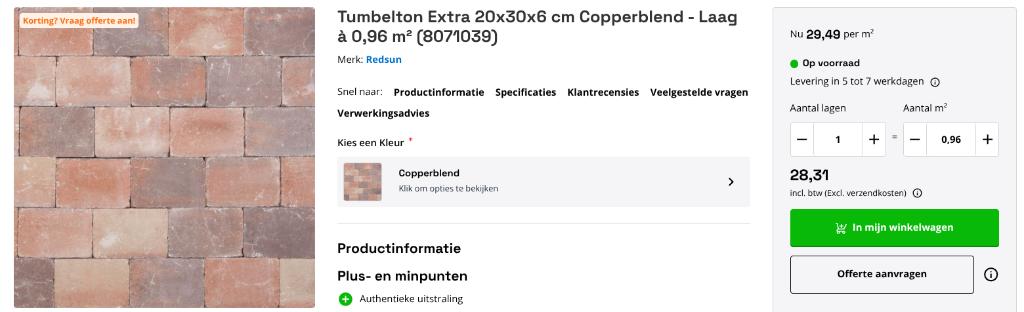 Trommelstenen 30x20 Tumbleton Copperblend, Tuin en Terras, Ophalen, Overige typen, Nieuw, Minder dan 5 m²