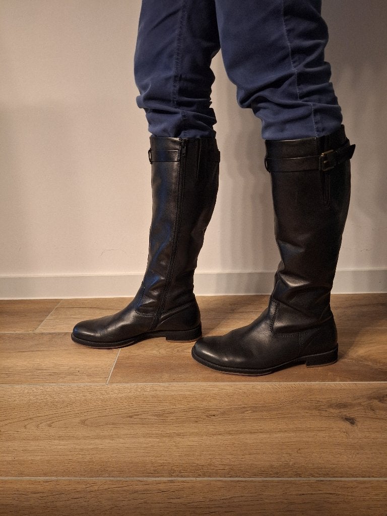 Dameslaarzen leer, zwart, maat 42, Zwart, Ophalen of Verzenden, Zo goed als nieuw, Hoge laarzen