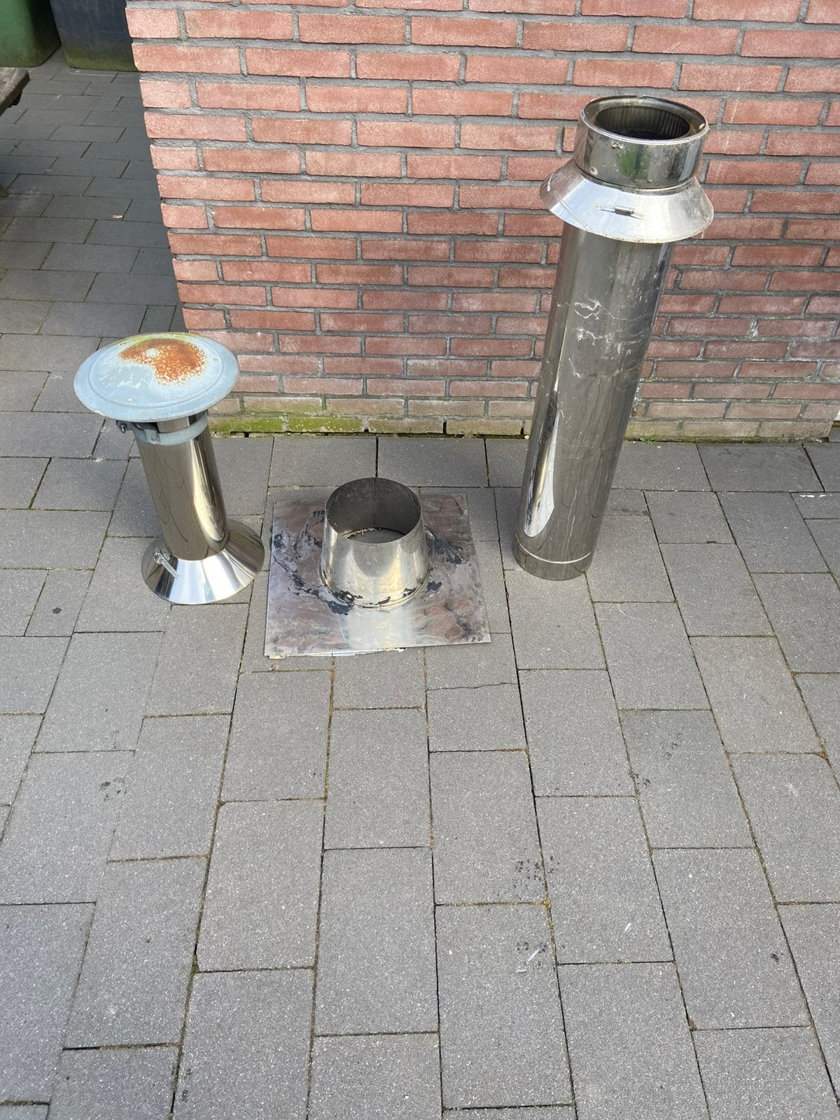 Dubbelwandige kachelpijp met plakplaat, Ophalen, Afvoer, Zo goed als nieuw, Rvs
