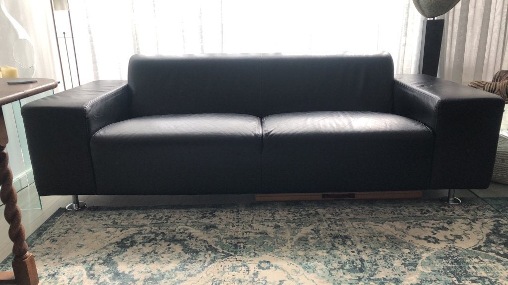 Zwart leren design bank - L'Ancora Collection (Het Anker), Gebruikt, Driepersoons, 75 tot 100 cm, Ophalen of Verzenden