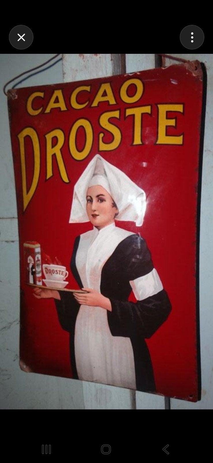 Gezocht reclamebord emaille droste ( oud), Verzamelen, Ophalen of Verzenden, Gebruikt, Reclamebord