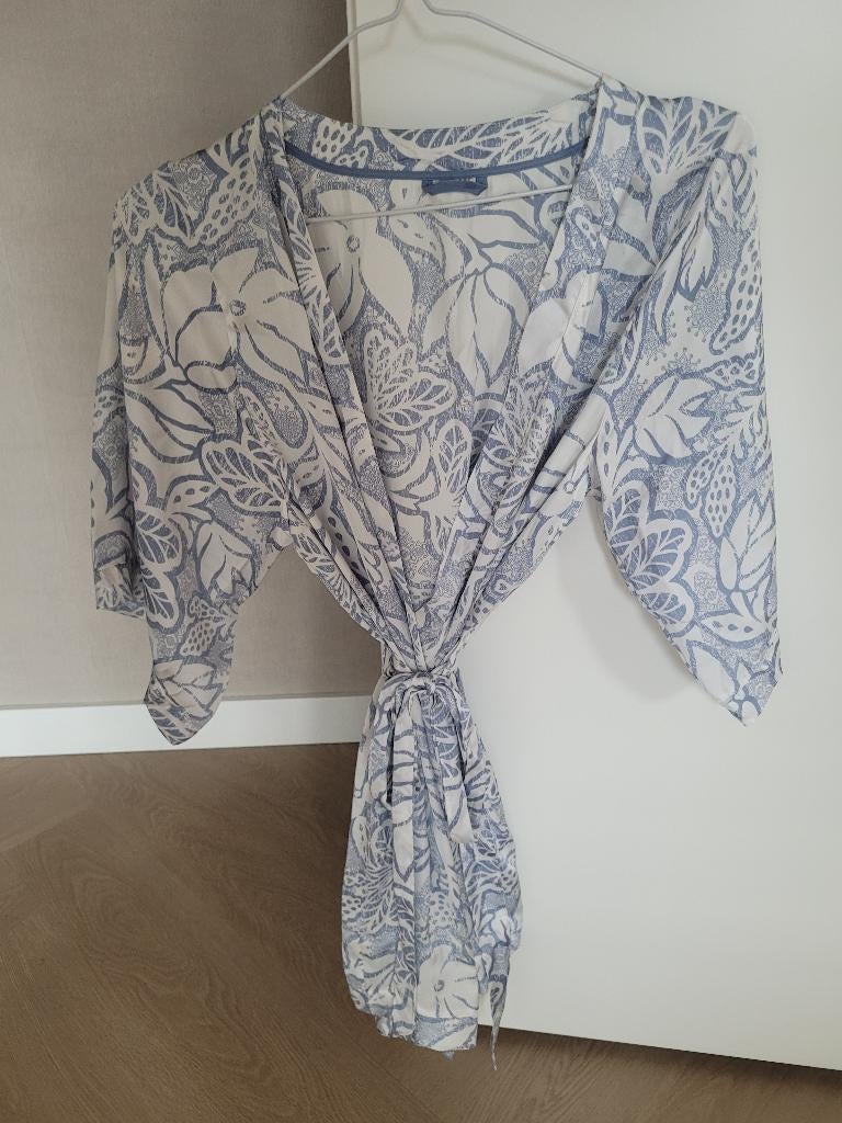 H&M lichtblauwe ochtendjas met satijnlook XS-S, Kleding | Dames, H&M, Ophalen of Verzenden, Nieuw, Maat 34 (XS) of kleiner