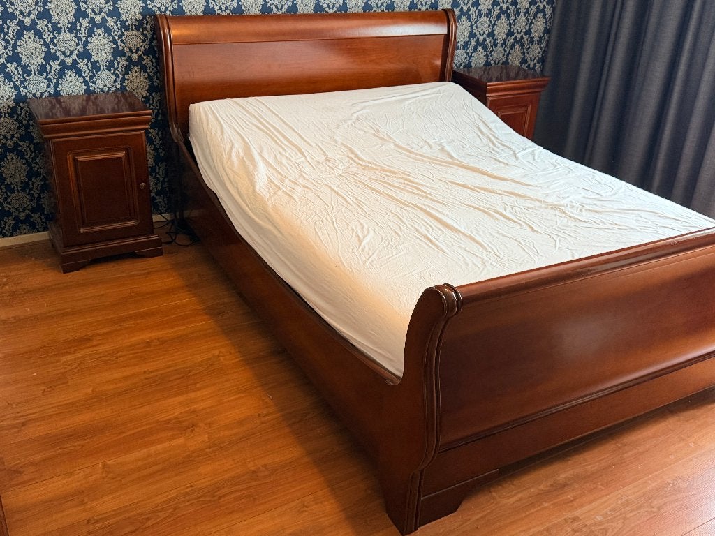 Kersenhouten sleebed & nachtkastjes & nog 1 fijne extra, Verstelbaar, Bruin, 210 cm, Ophalen of Verzenden
