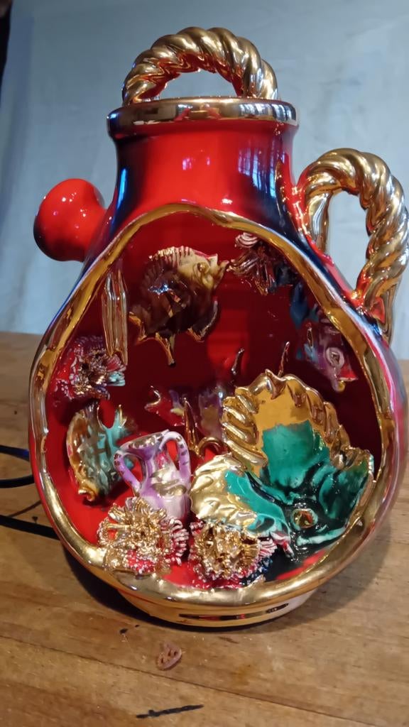 Majolica Amfora Diorama met Goudaccenten, Jaren '50/'60, Ophalen of Verzenden
