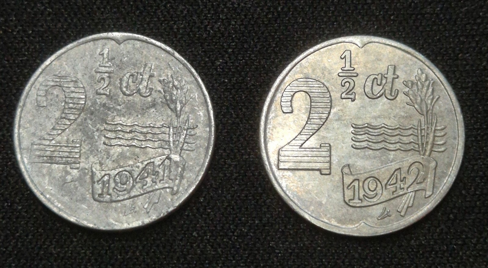 2 1/2 cent munten 1941 en 1942, Ophalen of Verzenden, Koningin Wilhelmina