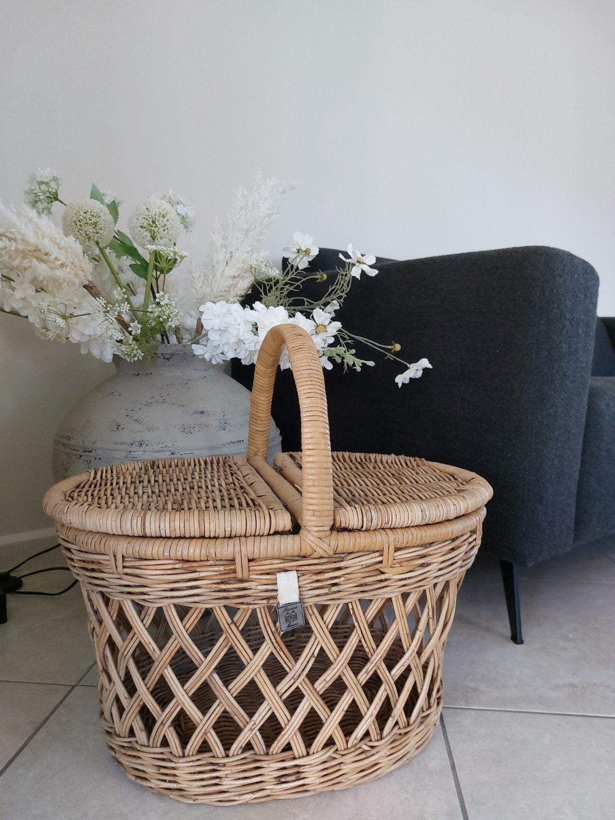 Riviera Maison picknickmand - rieten mand, Ophalen, Zo goed als nieuw, Riet