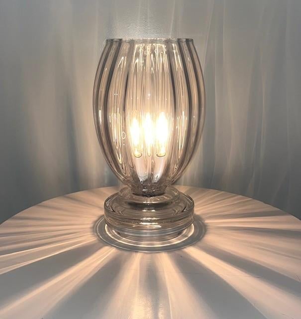 Vintage glazen tafellamp; tulp model, Huis en Inrichting, Ophalen of Verzenden, Gebruikt, Glas, Minder dan 50 cm