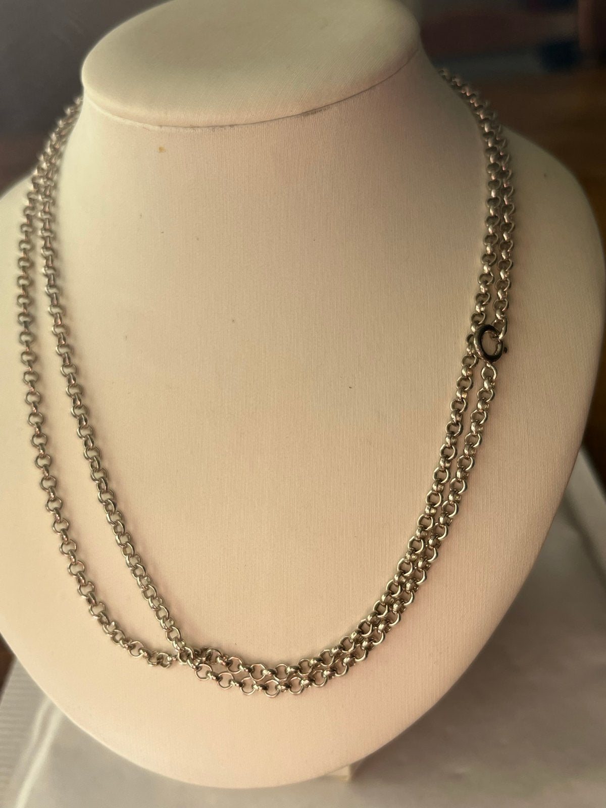 Lang zilveren Jasseron collier - 80 cm, Verzenden, Zo goed als nieuw, Zilver
