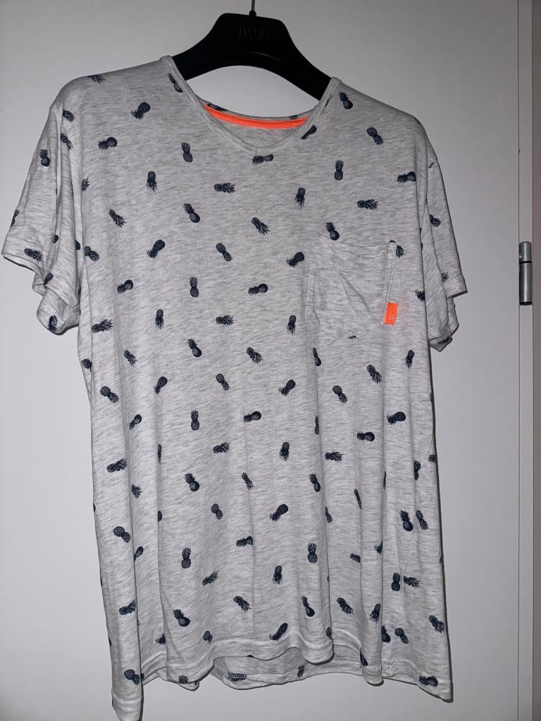 Shirt tshirt grijs grijze pineapple M blauw ananas, Verzenden, Zo goed als nieuw, Maat 48/50 (M), Grijs