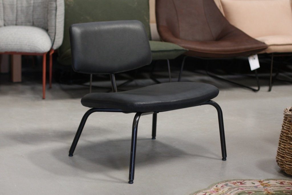 Hippe zwarte moderne fauteuil ZIPP Jess Design echt leer, Huis en Inrichting, Fauteuils, Ophalen, Modern design industrieel, Zo goed als nieuw
