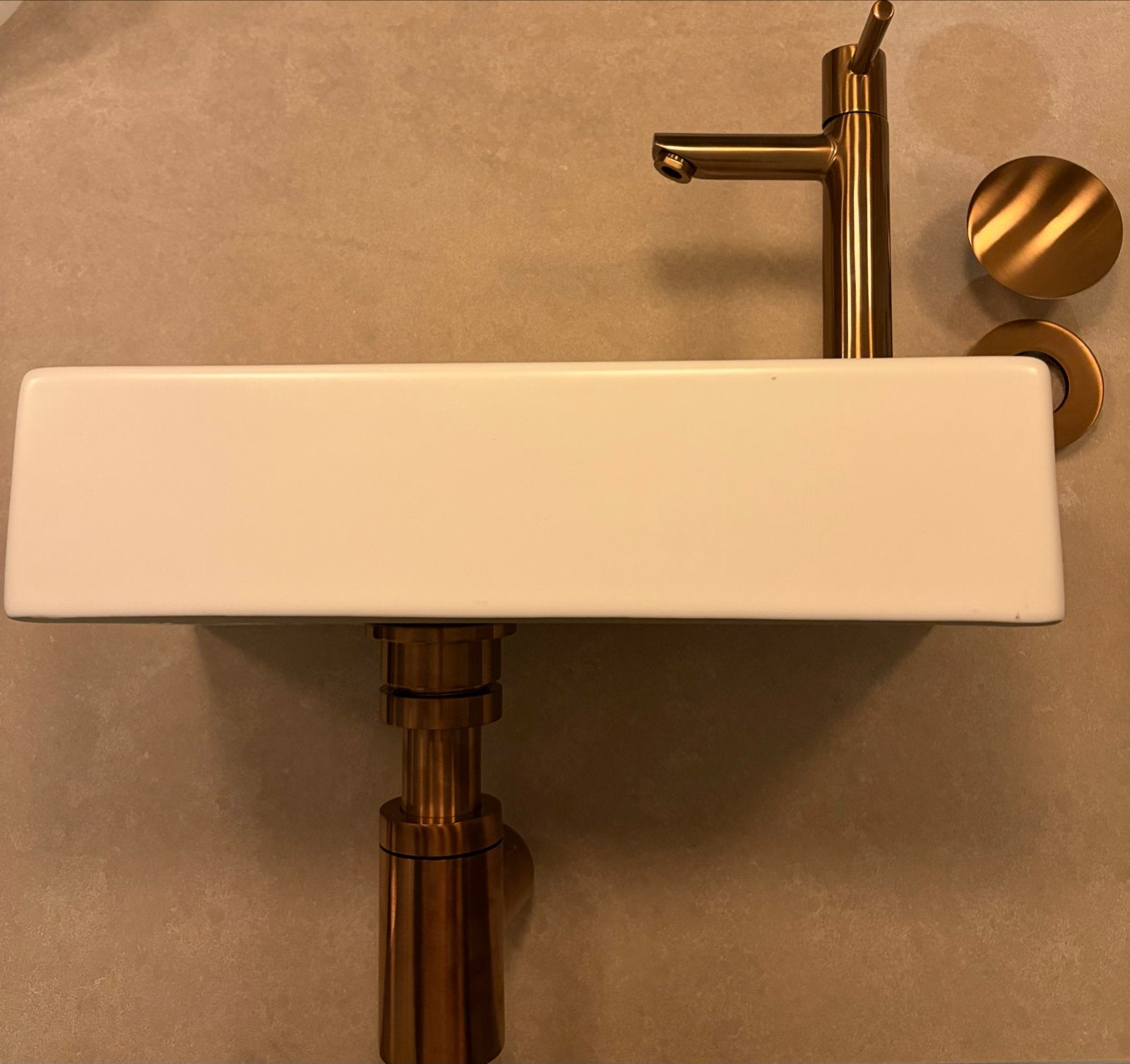 Wastafel met bronzen kraan+toebehoren(matte drukknop gratis), Ophalen, Nieuw, Koper, Wastafel
