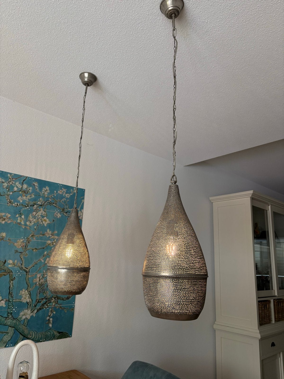 2 oosterse hanglampen,Zenza,Ibiza,marokko,Filigrain,Ø20cm, Gebruikt, E27 (groot), Ophalen of Verzenden, Oosters ibiza marokko