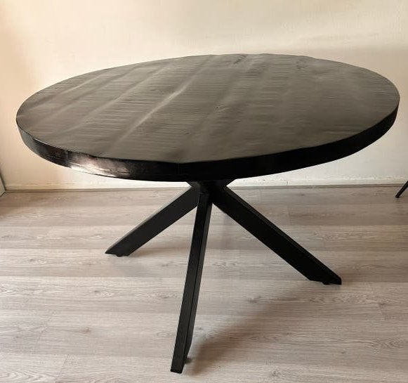 Ronde Mango Houten Eettafel Zwart - Ø 120 cm, Hoogte 78 cm, Ophalen, Gebruikt, 100 tot 150 cm, Rond