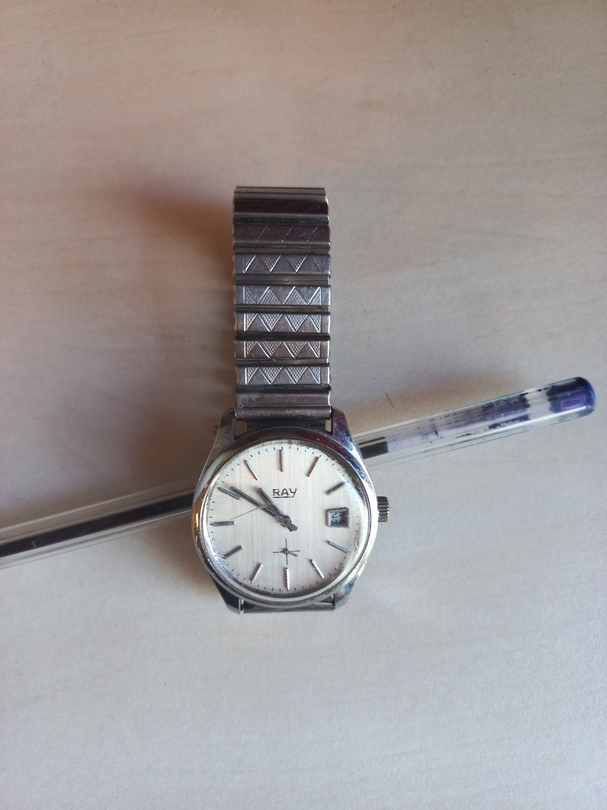 Vintage Ray Polshorloge met Fixoflex band, Overige merken, Staal, Met bandje, Polshorloge