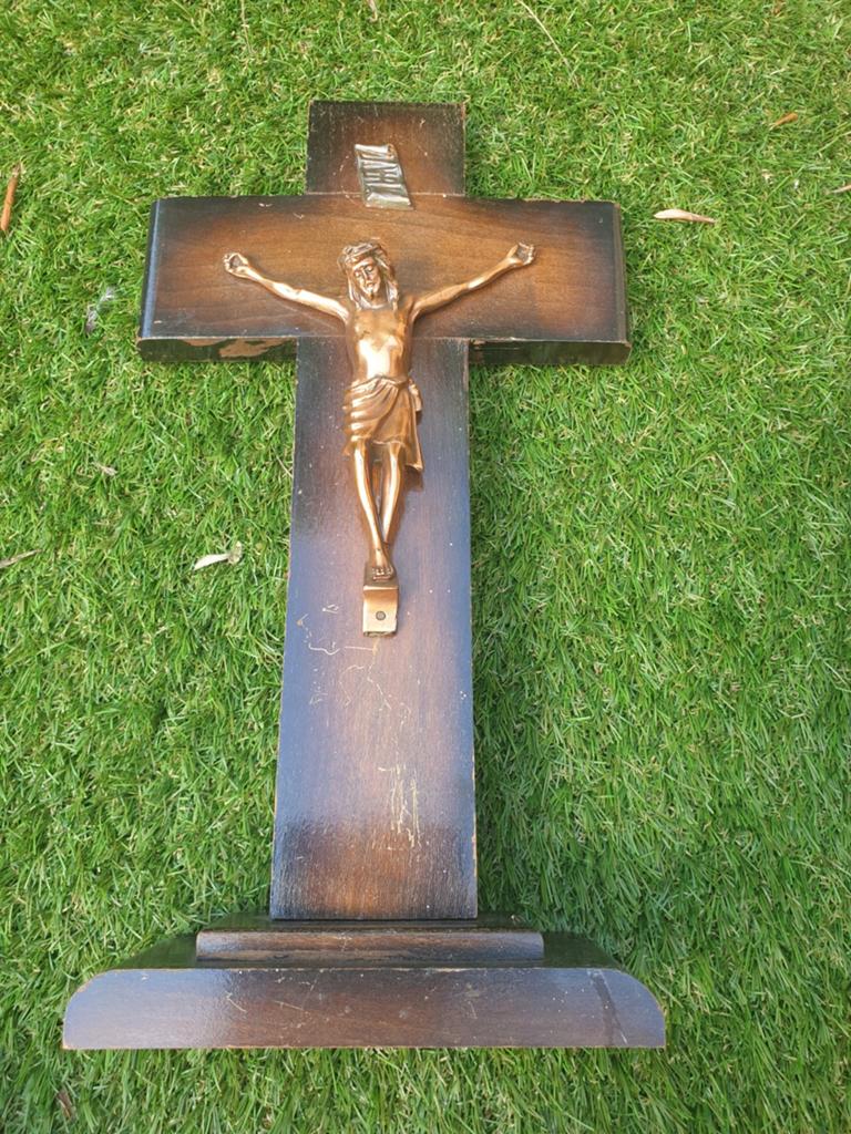 Vintage houten kruisbeeld met Christusfiguur, Ophalen of Verzenden
