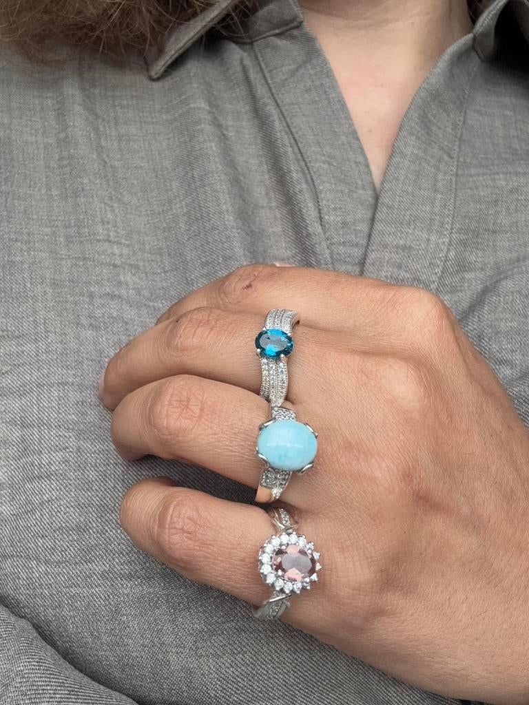 Zilveren ring met Larimar, 18 tot 19, Blauw, Ophalen of Verzenden, Met edelsteen