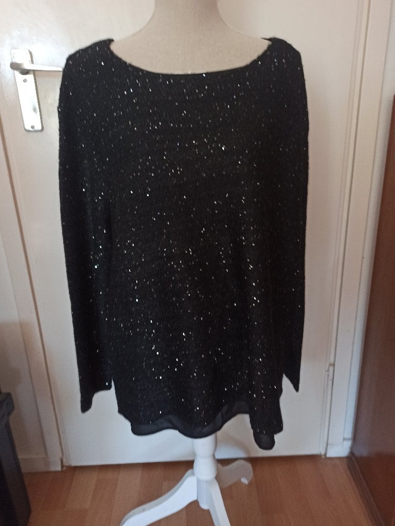 NIEUW! Trendy zwarte glitter tuniek trui van Yessica mt XL, Verzenden, Maat 46/48 (XL) of groter, Nieuw, Yessica