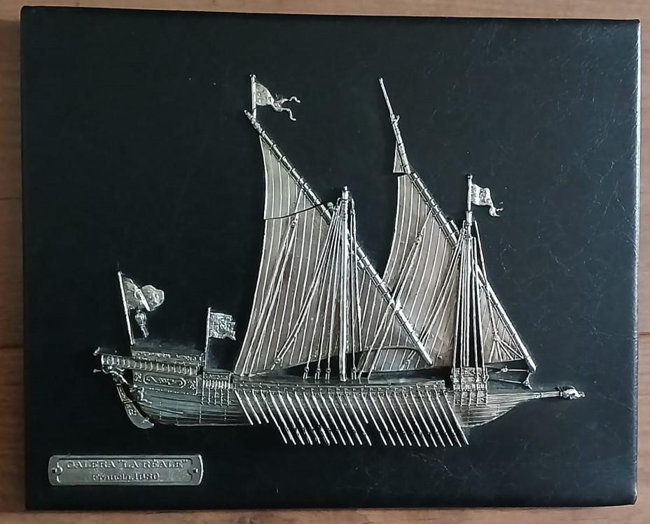 Zeldzame Vintage 3D Wandrelief Galera „La Reale” 1680, Gebruikt, 30 cm, 24 cm, Zwart