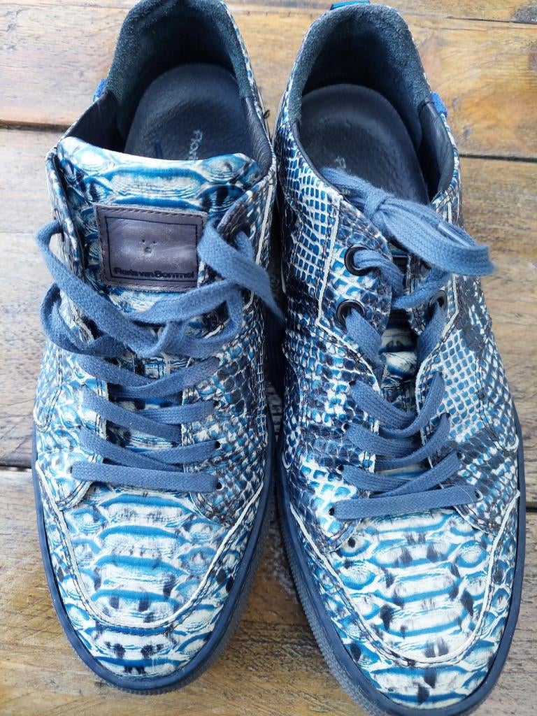 Floris van Bommel sneakers met slangenprint mt 7/40,5, Blauw, Floris van Bommel, Ophalen of Verzenden, Sneakers of Gympen
