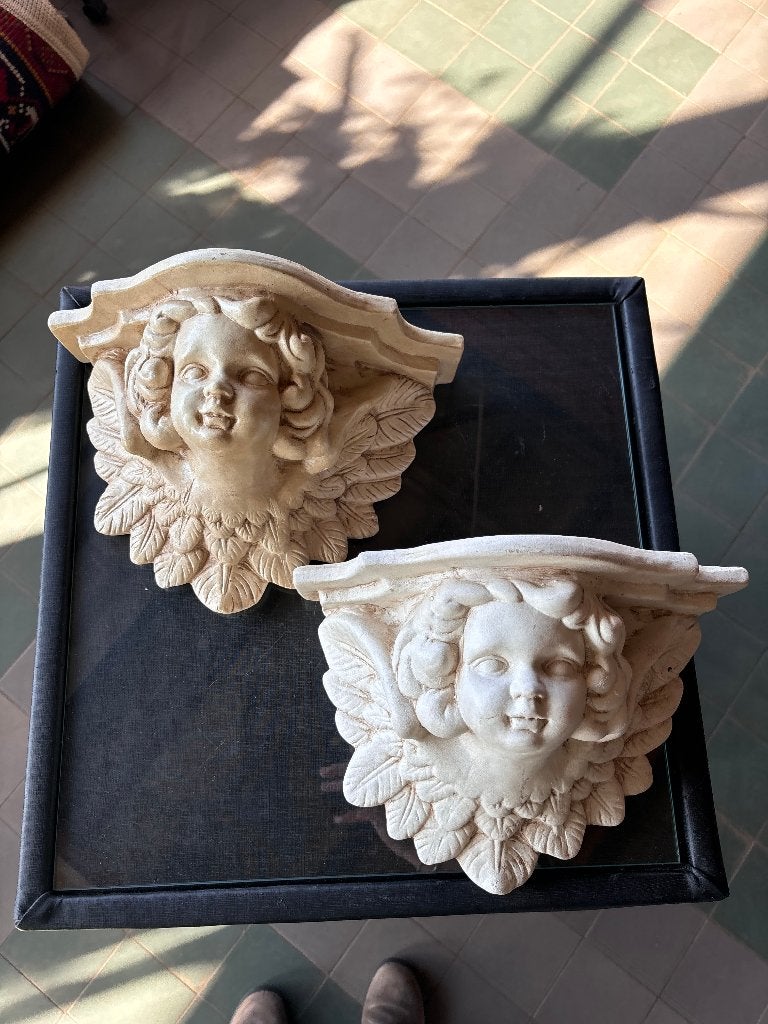 Wandconsoles engelenkop wandplankjes paar 2 stuks  CS26767