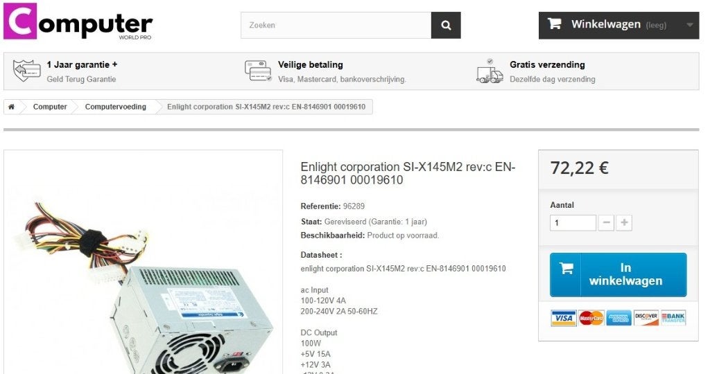 Originele A-merk ENLIGHT Voeding. bekend om stille werking!, Ophalen of Verzenden, Enlight