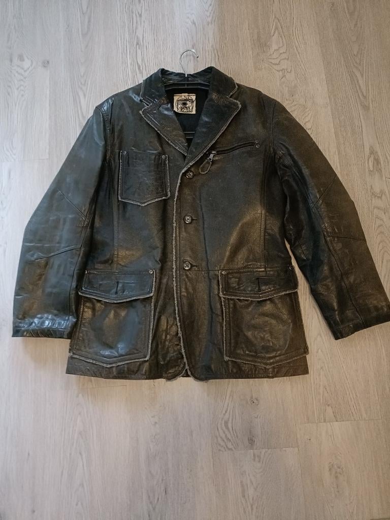 Vintage leren colbert, Maat 52/54 (L), Onbekend, Zwart, Ophalen of Verzenden