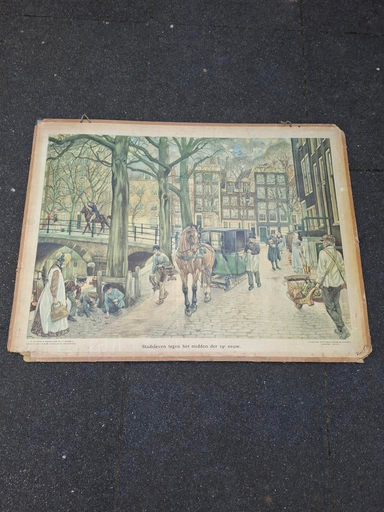 Oude Schoolplaat: Stadsleven 19e Eeuw (83x111 cm), Ophalen