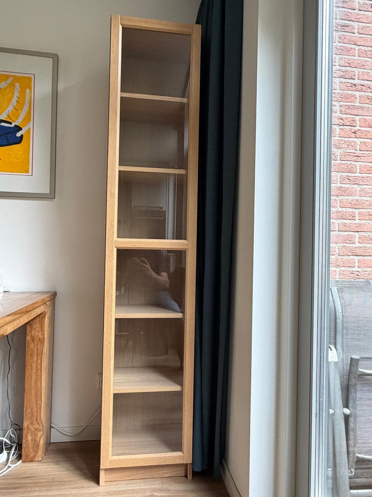 Billy boekenkast 40x202 eiken met vitrinedeur, Ophalen, 200 cm of meer, 50 tot 100 cm, Zo goed als nieuw