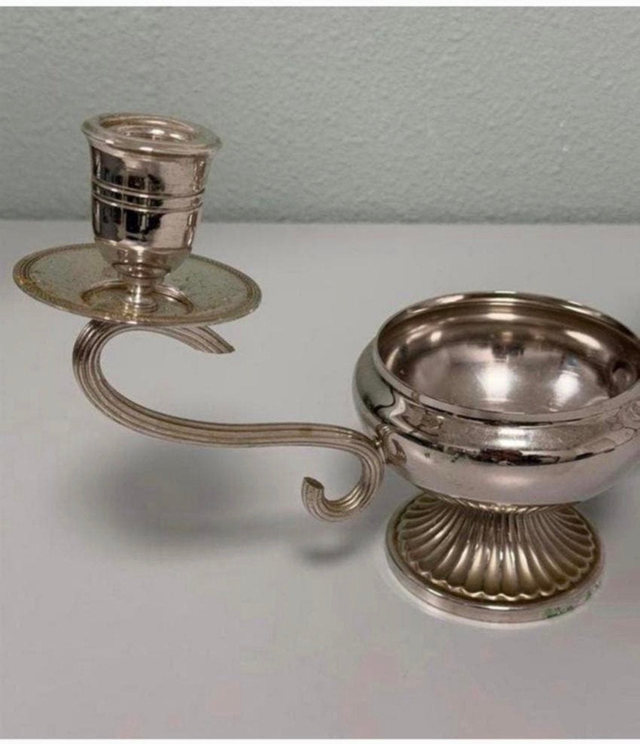 Vintage Belgische kaarsenhouder van Wiskemann Zilverkleurig, Ophalen of Verzenden